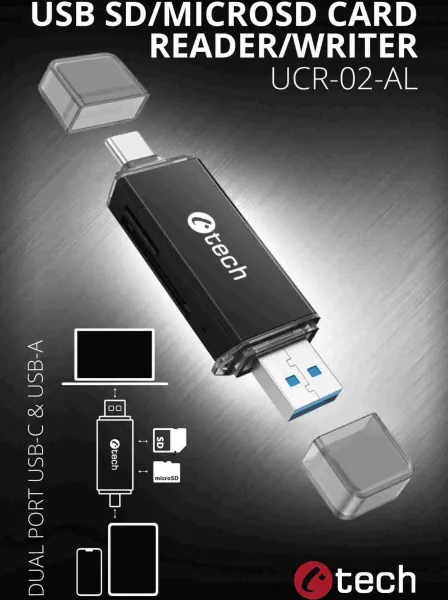 C-TECH čtečka karet UCR-02-AL, USB 3.0 TYPE A/ TYPE C, SD/micro SD