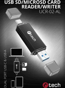 C-TECH čtečka karet UCR-02-AL, USB 3.0 TYPE A/ TYPE C, SD/micro SD