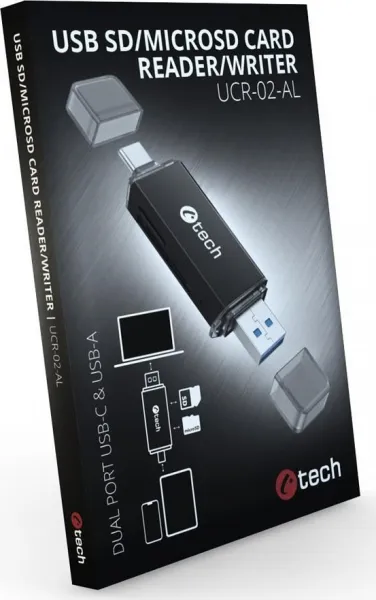 C-TECH čtečka karet UCR-02-AL, USB 3.0 TYPE A/ TYPE C, SD/micro SD