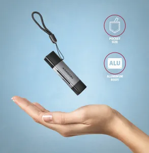 AXAGON CRE-DAC, USB-C + USB-A, 5 Gb/s - MINI čítačka kariet, 2 sloty & lun SD/microSD, podpora UHS-I