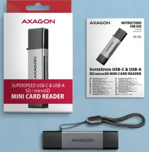 AXAGON CRE-DAC, USB-C + USB-A, 5 Gb/s - MINI čítačka kariet, 2 sloty & lun SD/microSD, podpora UHS-I