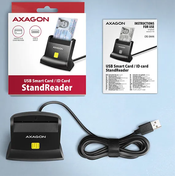 AXAGON CRE-SM4N, USB-A StandReader čítačka kontaktných kariet ID card (eID klient), kábel 1,3 m