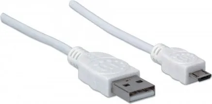 MANHATTAN Pripojovací kábel USB 2.0 A samec / Micro-B samec, 1.8 m, biela