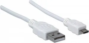MANHATTAN Pripojovací kábel USB 2.0 A samec / Micro-B samec, 1.8 m, biela
