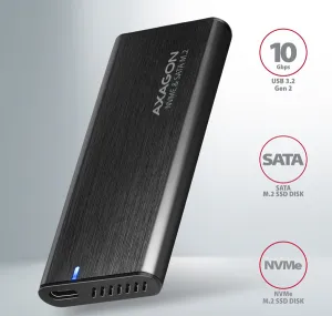 AXAGON EEM2-SB2, USB-C 3.2 Gen 2 - M.2 NVMe a SATA SSD kovový RAW box, bez skrutiek, čierny