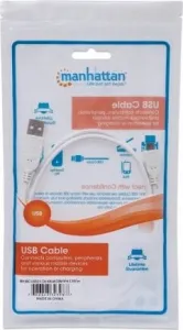 MANHATTAN Pripojovací kábel USB 2.0 A samec / Micro-B samec, 1.8 m, biela