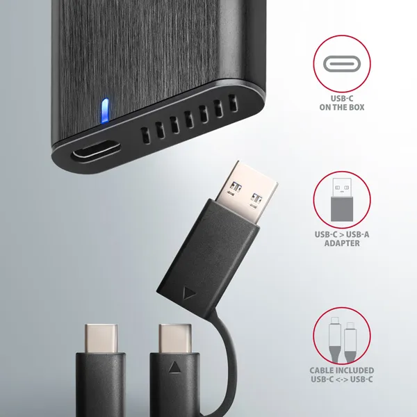 AXAGON EEM2-SB2, USB-C 3.2 Gen 2 - M.2 NVMe a SATA SSD kovový RAW box, bez skrutiek, čierny