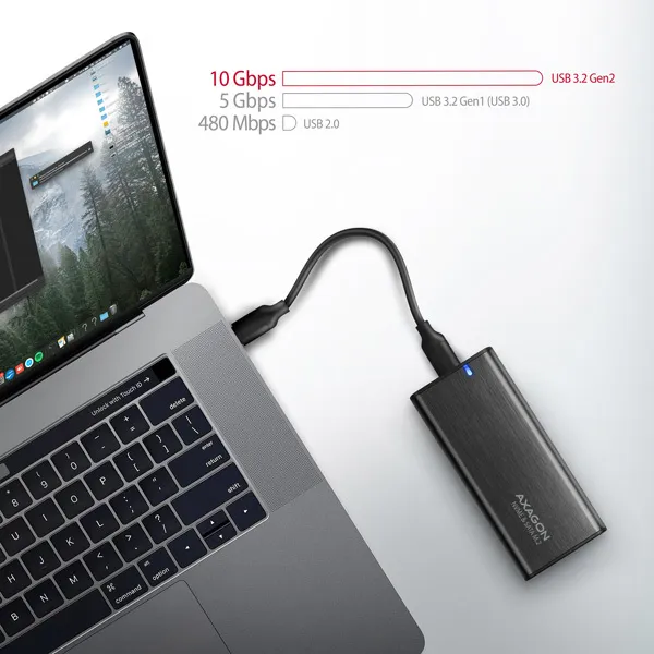 AXAGON EEM2-SB2, USB-C 3.2 Gen 2 - M.2 NVMe a SATA SSD kovový RAW box, bez skrutiek, čierny