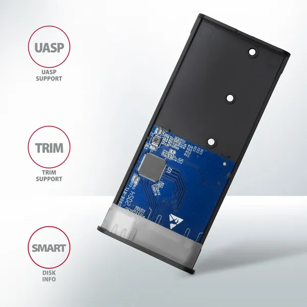 AXAGON EEM2-SB2, USB-C 3.2 Gen 2 - M.2 NVMe a SATA SSD kovový RAW box, bez skrutiek, čierny