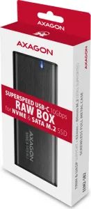 AXAGON EEM2-SB2, USB-C 3.2 Gen 2 - M.2 NVMe a SATA SSD kovový RAW box, bez skrutiek, čierny