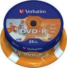 VERBATIM DVD-R(25-Pack)Vreteno/Inkjet Printable/16x/4.7GB