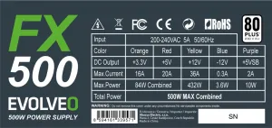 EVOLVEO FX 500 , zdroj 500W ATX, 14cm, tichý, 80+, bulk, záruka 3 roky