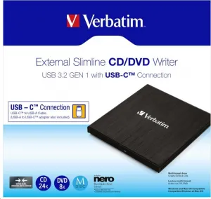 VERBATIM externá mechanika DVD-RW Rewriter USB-C, čierna