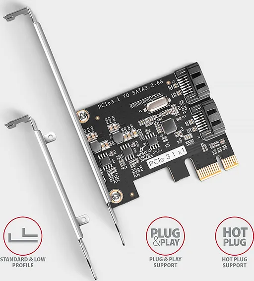 AXAGON PCES-SJ2, PCIe řadič - 2x interní SATA 6G port, JMB582, SP & LP