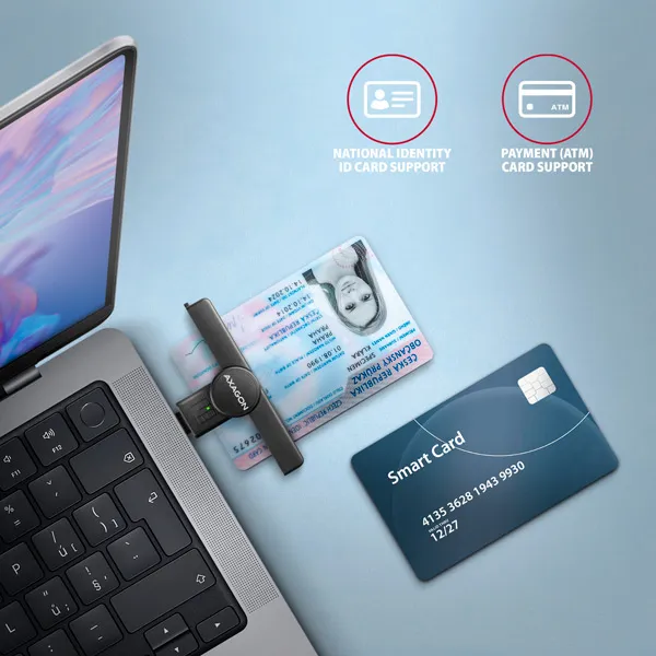 AXAGON CRE-SMPC, USB-C PocketReader čítačka kontaktných kariet ID card (eID klient)