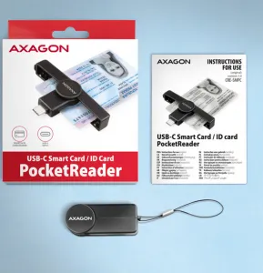 AXAGON CRE-SMPC, USB-C PocketReader čítačka kontaktných kariet ID card (eID klient)