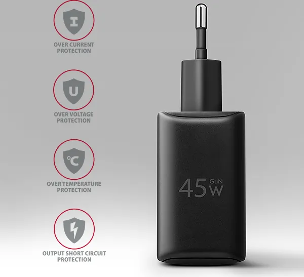 AXAGON ACU-PQ45 GaN nabíjačka do siete 45W, 2x port (USB-A + USB-C), PD3.0/PPS/QC4+/SFC 2.0/AFC/Apple