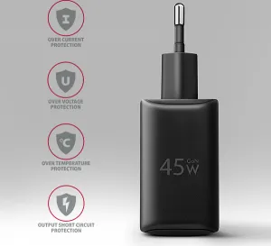 AXAGON ACU-PQ45 GaN nabíjačka do siete 45W, 2x port (USB-A + USB-C), PD3.0/PPS/QC4+/SFC 2.0/AFC/Apple
