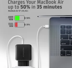 AXAGON ACU-PQ45 GaN nabíjačka do siete 45W, 2x port (USB-A + USB-C), PD3.0/PPS/QC4+/SFC 2.0/AFC/Apple