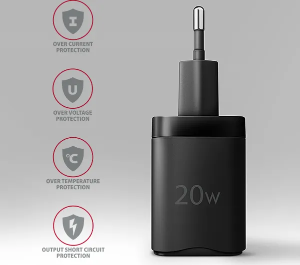 AXAGON ACU-PQ20, nabíjačka do siete 20W, 2x port (USB-A + USB-C), PD3.0/PPS/QC4+/AFC/Apple, čierna