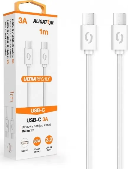 ALIGATOR Datový kabel POWER 3A, USB-C/USB-C, bílý