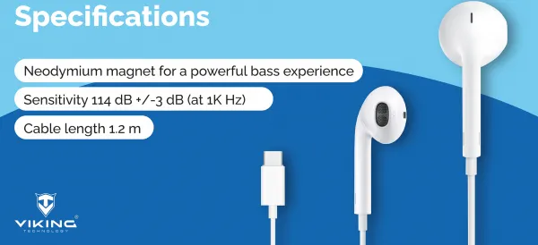 Viking stereo sluchátka s mikrofonem V15, konektor USB-C, bílá