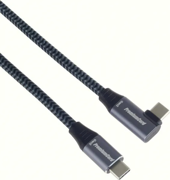 PREMIUMCORD USB-C zahnutý kabel (USB 3.2 Gen2x2, 5A, 100W, 20Gbit/s) 3m, Šedá