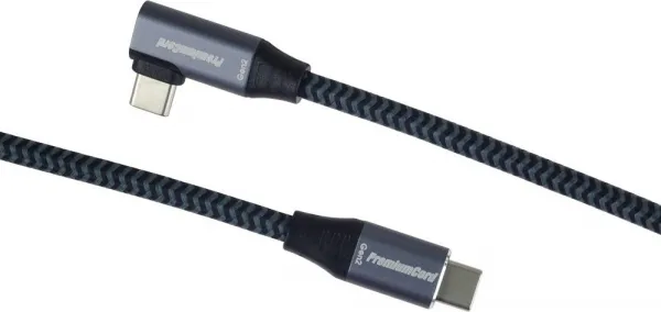 PREMIUMCORD USB-C zahnutý kabel (USB 3.2 Gen2x2, 5A, 100W, 20Gbit/s) 3m, Šedá