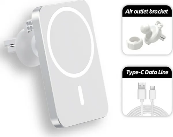 1stCOOL bezdrátová QI nabíječka 15W, magnetická, do auta, MagSafe kompatibilní, bílá