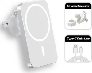 1stCOOL bezdrátová QI nabíječka 15W, magnetická, do auta, MagSafe kompatibilní, bílá