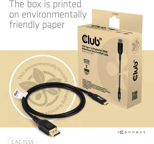 Club 3D Club3D Kabel USB-C na DisplayPort 2.1, 10K60Hz, DSC1.2, UHBR10, 1m