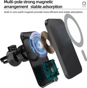 1stCOOL bezdrátová QI nabíječka 15W, magnetická, do auta, MagSafe kompatibilní, bílá