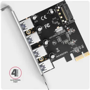 AXAGON PCEU-430RS, PCIe radič, 4x USB 5Gbps port, SATA napájanie, Renesas PD720201, SP