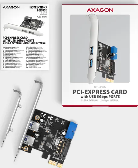 AXAGON PCEU-232RS, PCIe radič, 2+2x USB 5Gbps port, SATA napájanie, Renesas PD720201, SP & LP