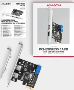 AXAGON PCEU-232RS, PCIe radič, 2+2x USB 5Gbps port, SATA napájanie, Renesas PD720201, SP & LP