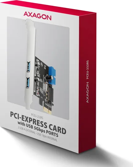 AXAGON PCEU-232RS, PCIe radič, 2+2x USB 5Gbps port, SATA napájanie, Renesas PD720201, SP & LP