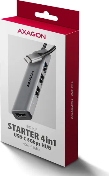 AXAGON HMC-H3A, USB 5Gbps hub, 3x USB-A, HDMI 4k/30Hz, kábel USB-C 15cm