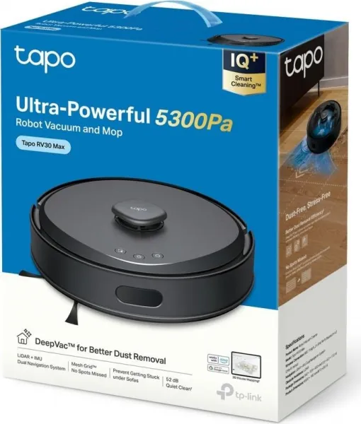 TP-Link Tapo RV30 Max robotický vysavač s mopem (LiDAR+IMU, 2,4 GHz, BT, černý)