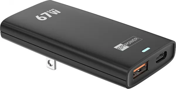 ER POWER Cestovná nabíjačka USB-C + USB-A, 67W, GaN