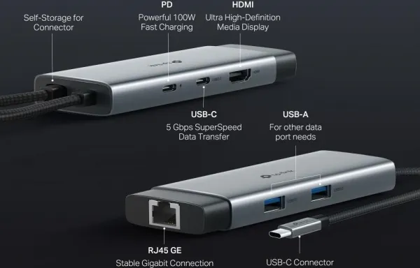 TP-Link UH6120C USB-C hub 6v1 (2xUSB3.2Gen1,1xUSB-C3.2Gen1, 1xGbE, 1xHDMI, PD 100W)