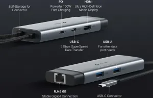 TP-Link UH6120C USB-C hub 6v1 (2xUSB3.2Gen1,1xUSB-C3.2Gen1, 1xGbE, 1xHDMI, PD 100W)