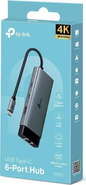 TP-Link UH6120C USB-C hub 6v1 (2xUSB3.2Gen1,1xUSB-C3.2Gen1, 1xGbE, 1xHDMI, PD 100W)