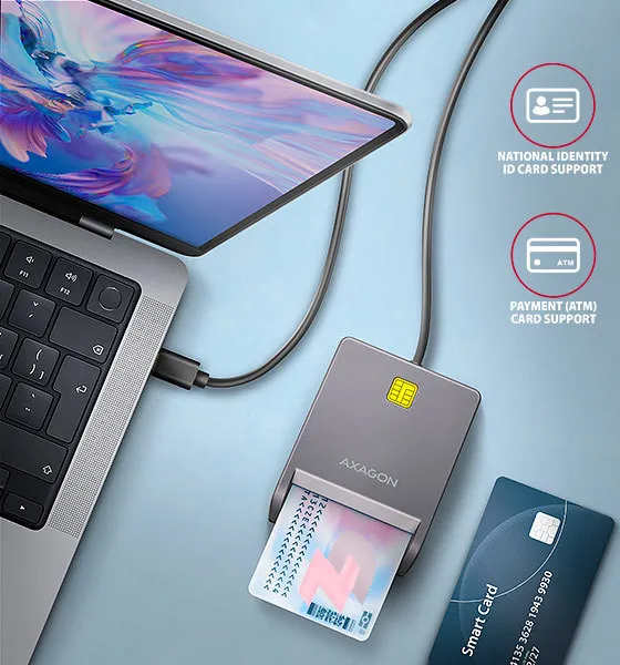 AXAGON CRE-SM3TC, USB-C FlatReader čítačka kontaktných kariet ID card (eID klient), kábel 1.2 m