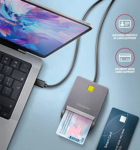 AXAGON CRE-SM3TC, USB-C FlatReader čítačka kontaktných kariet ID card (eID klient), kábel 1.2 m