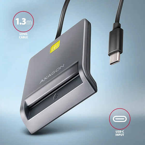 AXAGON CRE-SM3TC, USB-C FlatReader čítačka kontaktných kariet ID card (eID klient), kábel 1.2 m