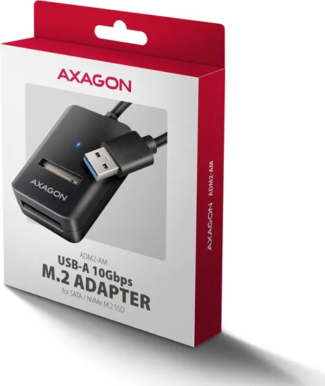AXAGON ADM2-AM USB-A 10Gbps - M.2 NVMe & SATA SSD adaptér, kábel USB-A 10cm