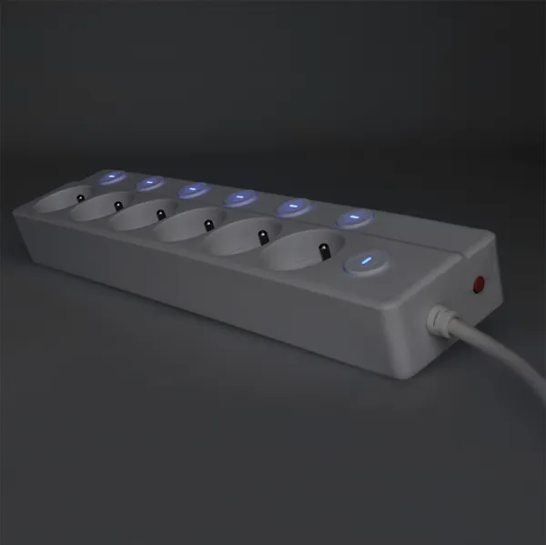 Solight 6z prodlužovací přívod, 3m, 3 x 1mm2, bílý, 6+1 vypínač