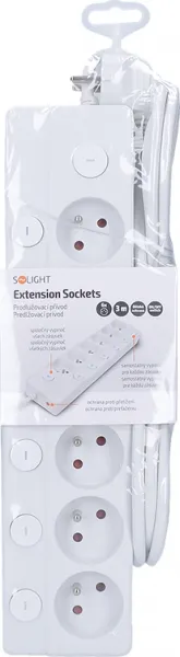 Solight 6z prodlužovací přívod, 3m, 3 x 1mm2, bílý, 6+1 vypínač