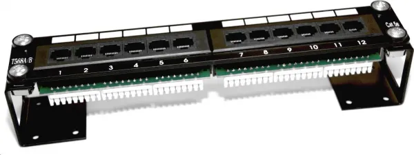 10" Patch panel LEXI-Net 12port, UTP, Cat5E, duální svorkovnice, černý