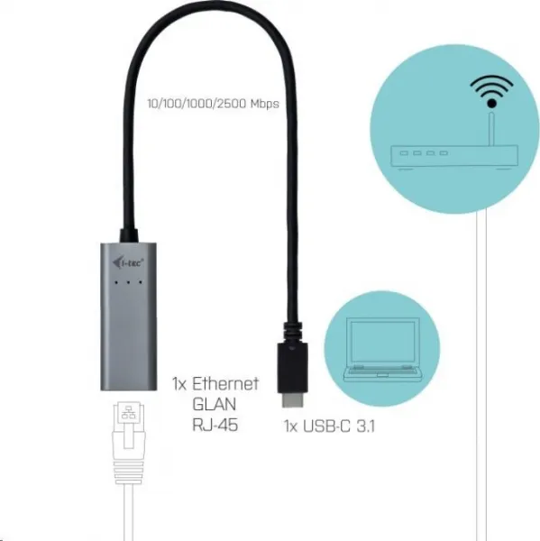 i-tec iTec USB-C Metal 2.5Gbps ethernetový adaptér
